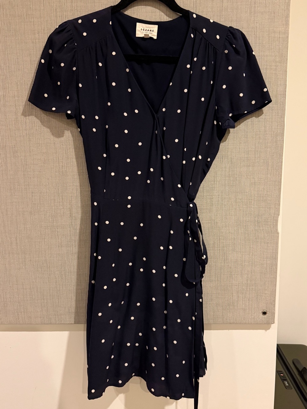Sézane Anastasia Navy Silk Polka Dot Wrap Dress - Picture 11 of 14